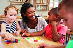 Childcare worker with children